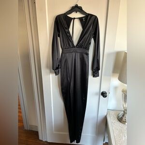 Black Plunge Neck Dress